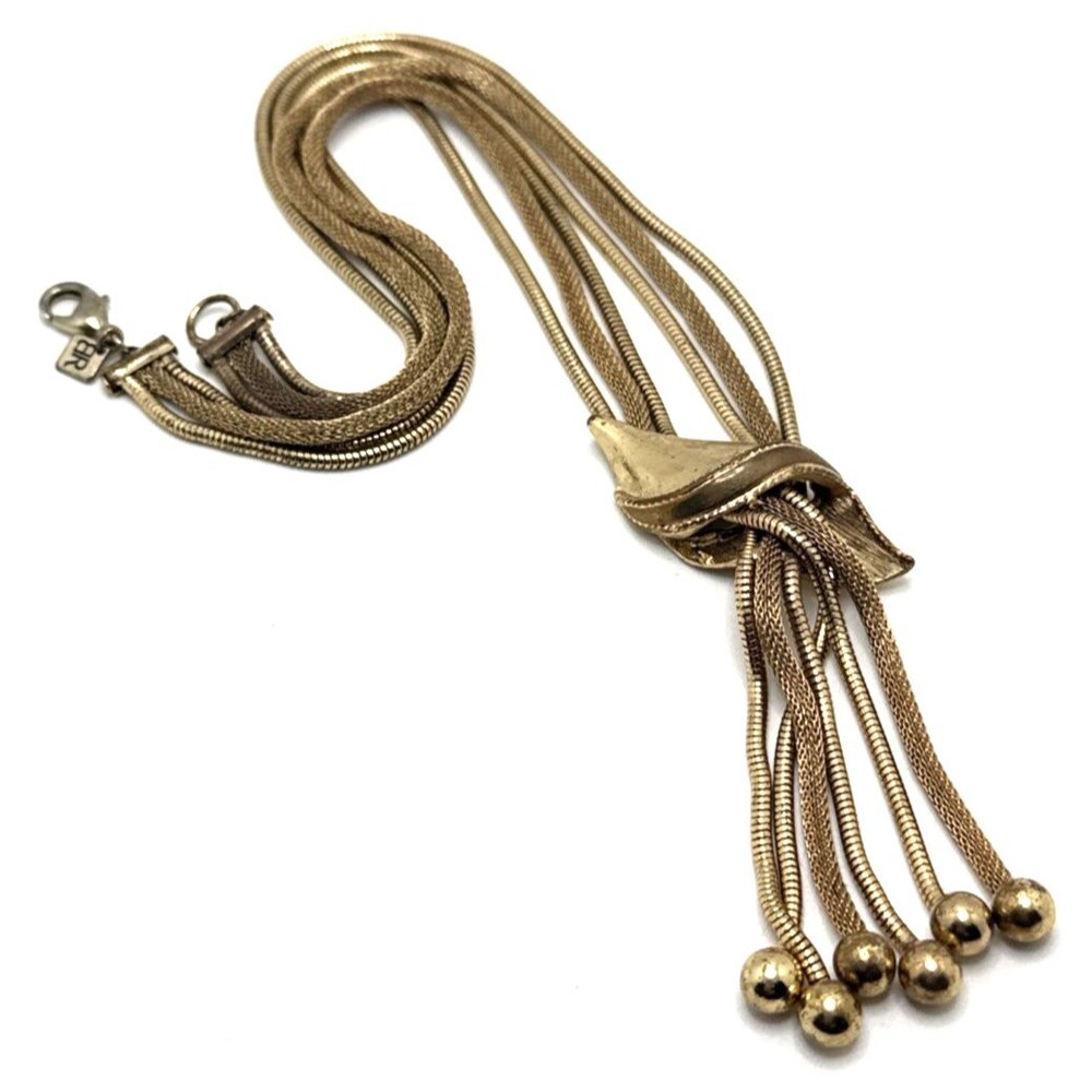Vintage Banana Republic Y Drop Chain Tassel Necklace Gold Tone Y2k Statement 19"